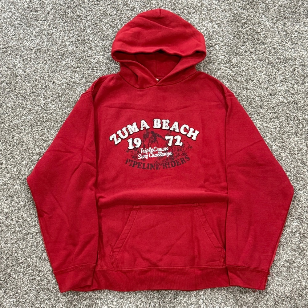Y2K Point Zero Zuma Beach 1972 Pipeline Riders Surf Hoodie Red Mens L Retro